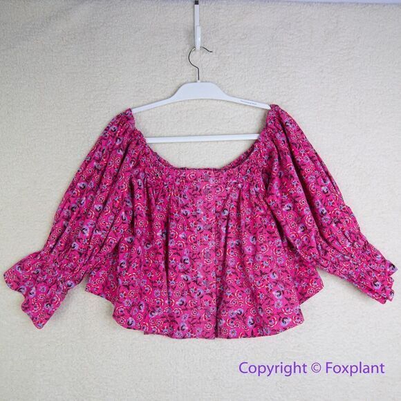 New! Free People James Smock Off the Shoulder pink Top, size L - Picture 4 of 16